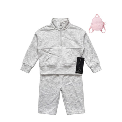 NWT Girls 90 Degree by Reflex 3 Piece Activewear Set, Gray with White Stripe
