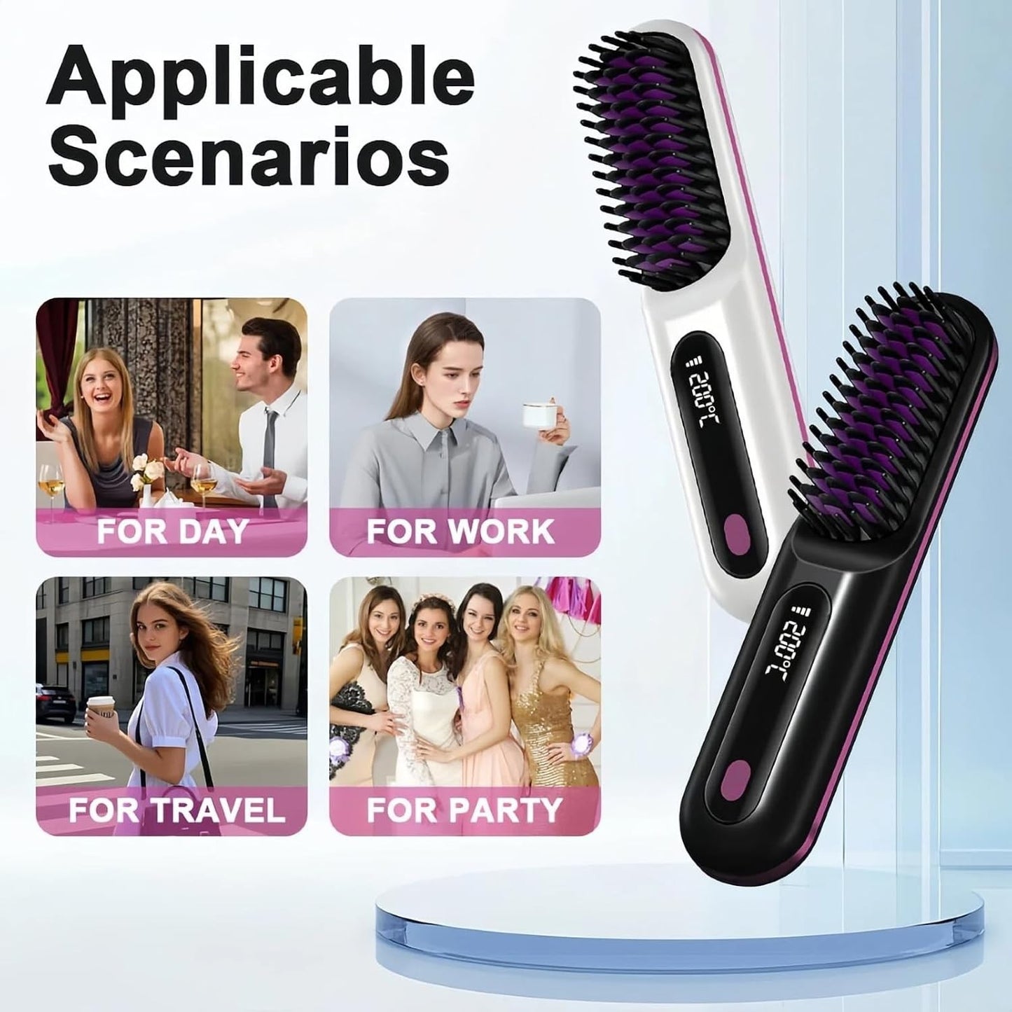 Cordless Hair Straightener Brush for Women, Portable Travel Hair Straightener...