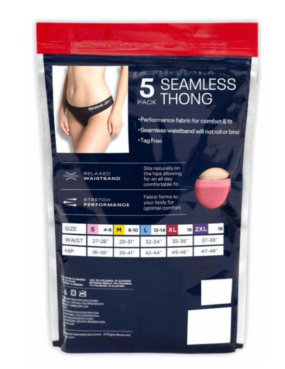 Reebok 5 Pack Seamless Thong Performance Underwear Women's S (4-6)