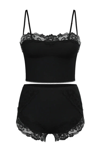 Victoria's Secret Modal Soft & Lace Trim Straight-Neck Cami Set Black Medium