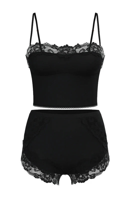 Victoria's Secret Modal Soft & Lace Trim Straight-Neck Cami Set Black Medium