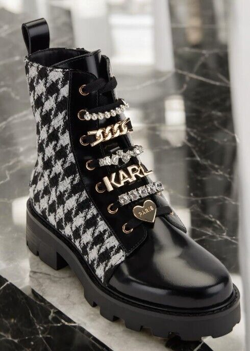 Karl Lagerfeld Women's Mela Tweed Combat Boot, 7.5M/38B