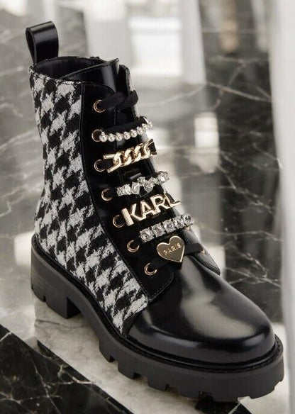 Karl Lagerfeld Women's Mela Tweed Combat Boot, 7.5M/38B