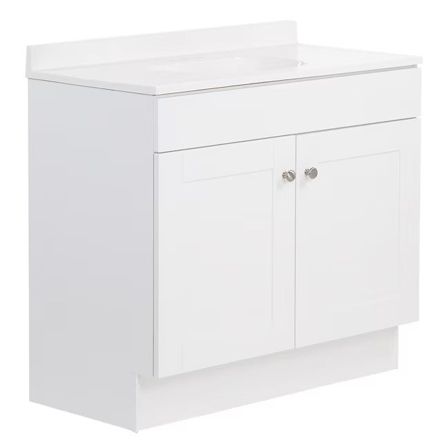 Project Source Dover 36 in White Single Sink Bathroom Vanity with White Top