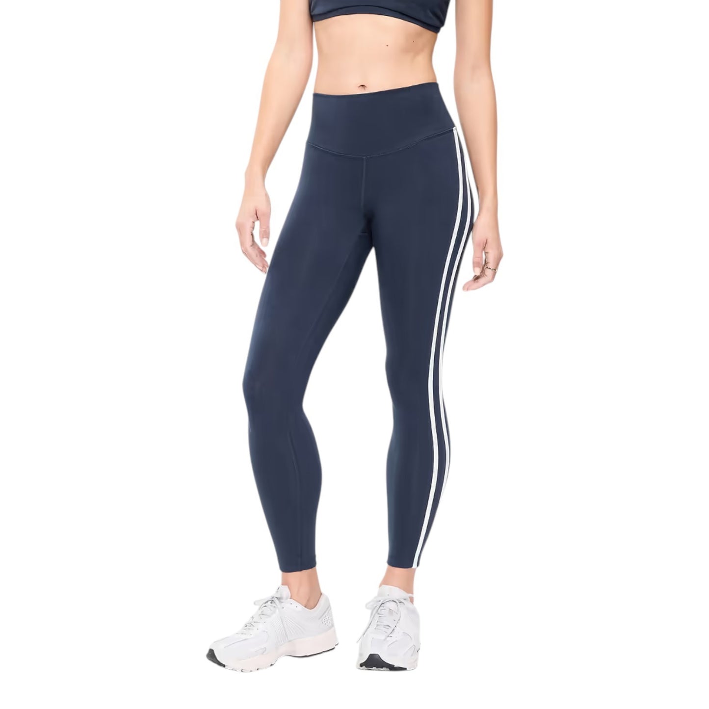 Old Navy High-Waisted PowerChill Side-Striped 7/8 Leggings, Navy, Size S - XL