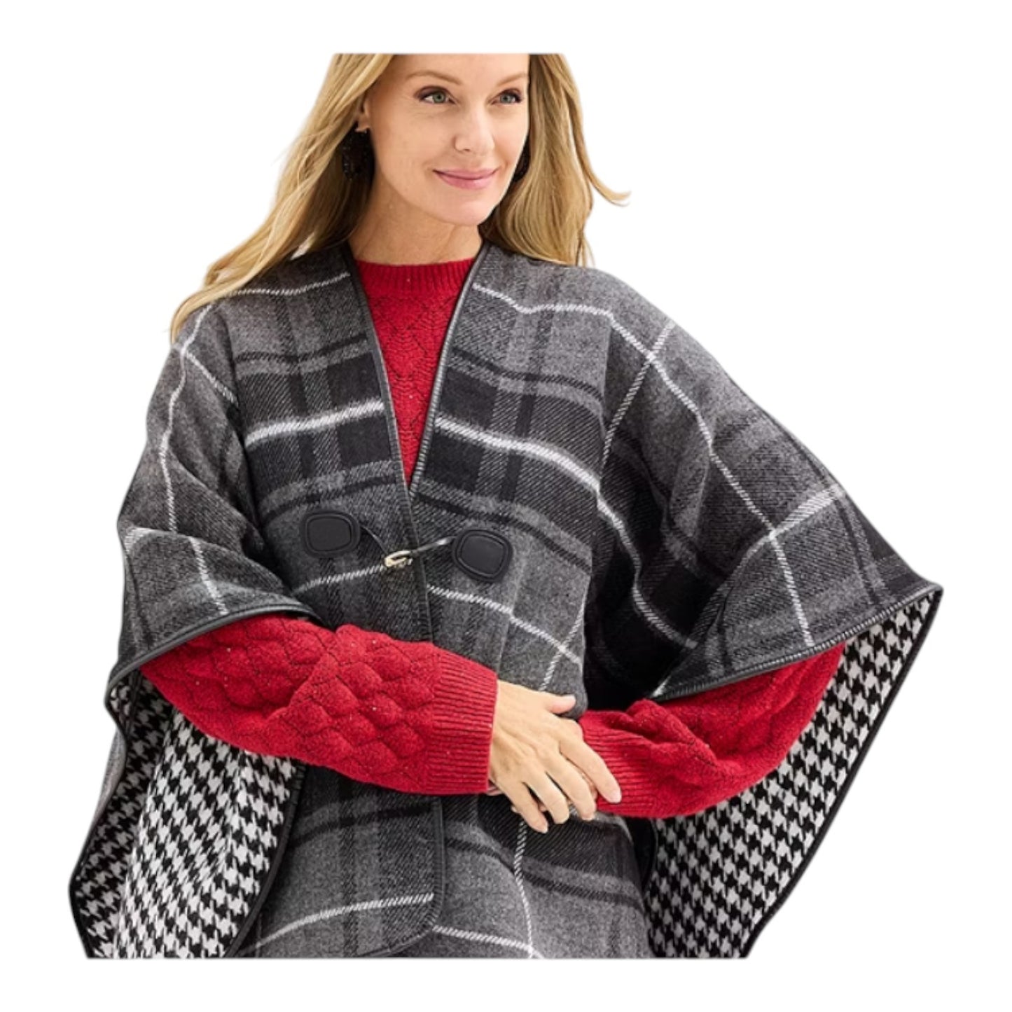 Liz Claiborne Wrap Shawl Plaid Houndstooth Lined Oversized Fall Equestrian 41x30