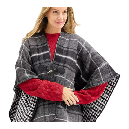 Liz Claiborne Wrap Shawl Plaid Houndstooth Lined Oversized Fall Equestrian 41x30