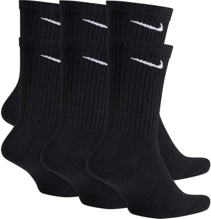 Nike Everyday Cushion Crew Socks Black 6 Pack Mens Size 8-12 NEW SX7666-010