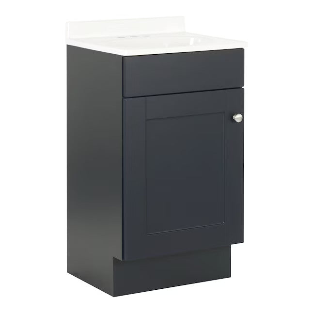 Project Source Dover 18-in Navy Blue Single Sink Bathroom Vanity with White Top