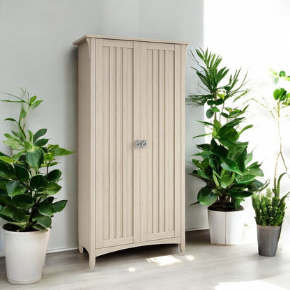 Bush Furniture Salinas Tall Storage Cabinet with Doors in Antique White