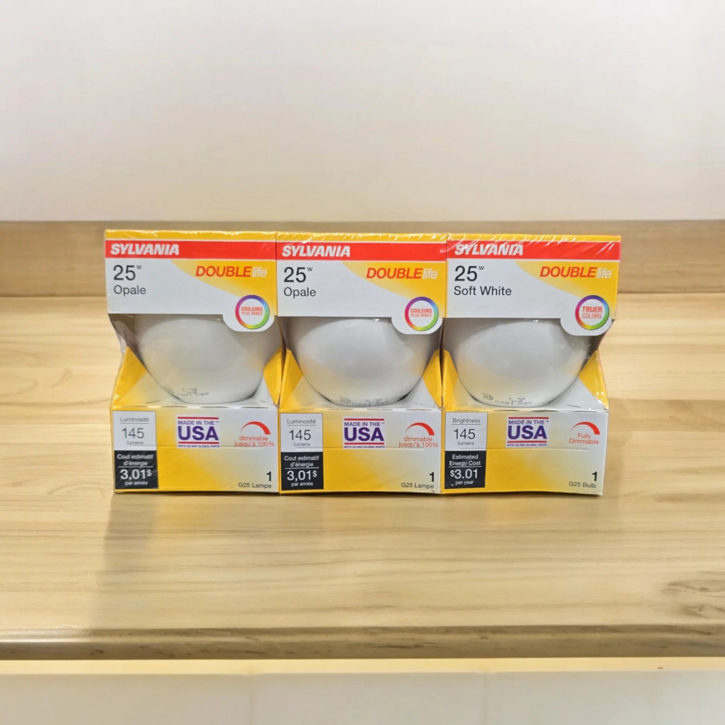 Sylvania 25 W Double Life G25 Dimmable Bulbs, Soft White, 3 Pack!