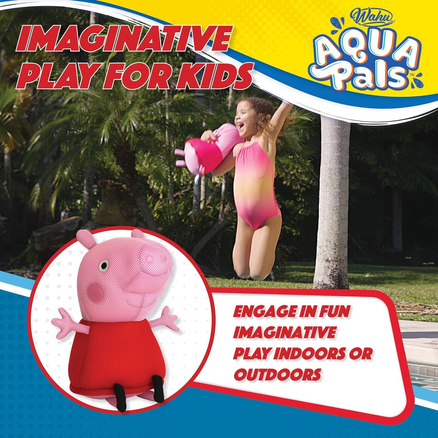 Wahu Aqua Pals Peppa Pig Plush Water Toy for Kids Age 2+, Fast-Drying Waterproof