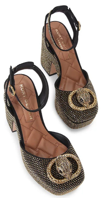 KURT GEIGER LONDON CHELSEA CLOSED PLATFORM IN GOLD COMB FABRIC