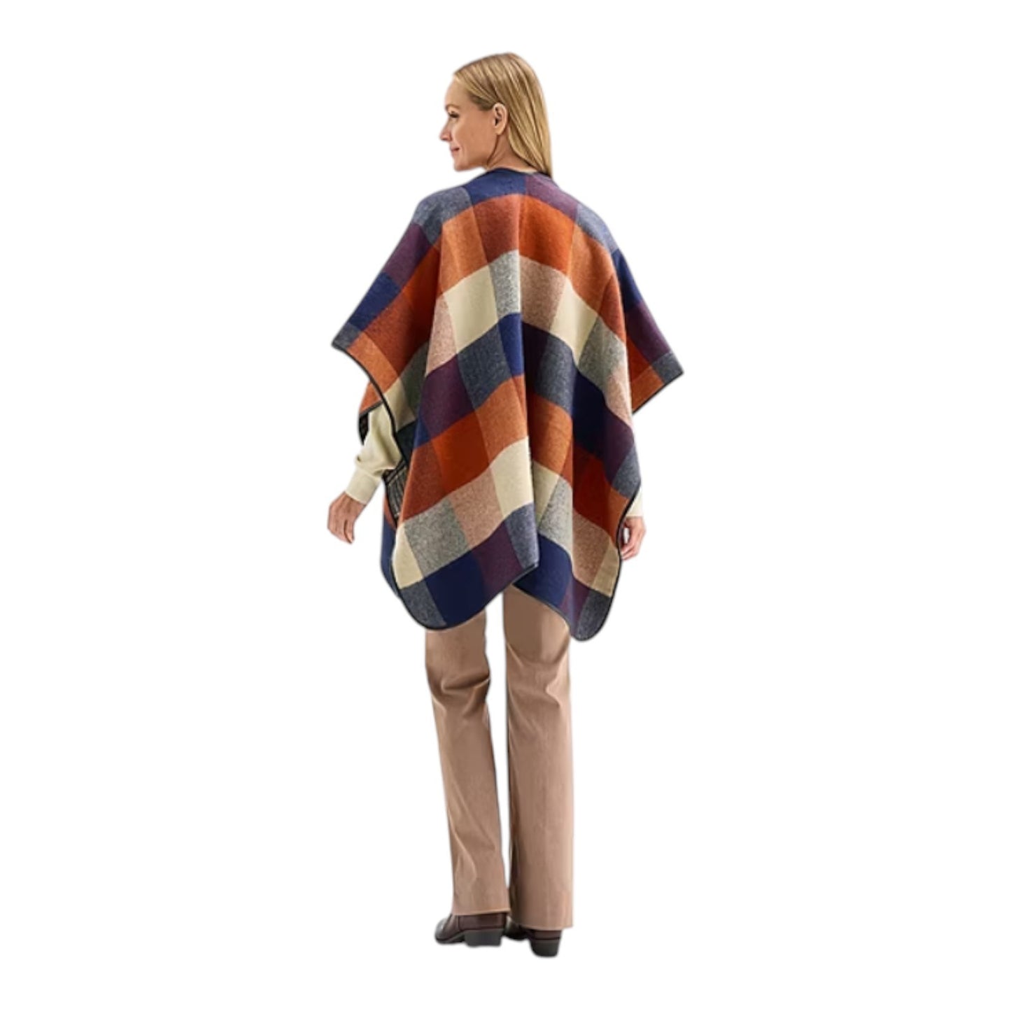 Liz Claiborne Wrap Shawl Plaid Houndstooth Lined Oversized Fall Equestrian 41x30