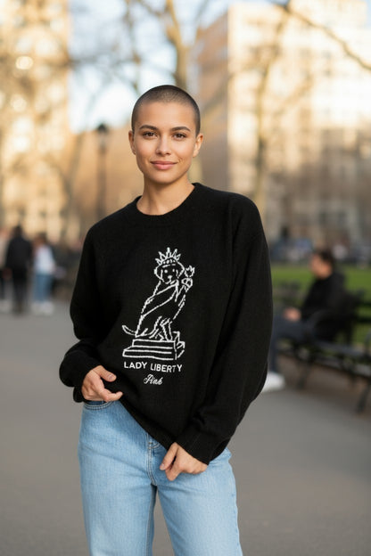 Victoria's Secret PINK Collegiate Knit Crewneck Sweater in Pure Black Lady Liber