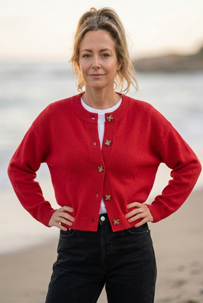Gap Womens Cozy Button-Front Cashsoft Cardigan - Red - (L Petite) Chunky Knit