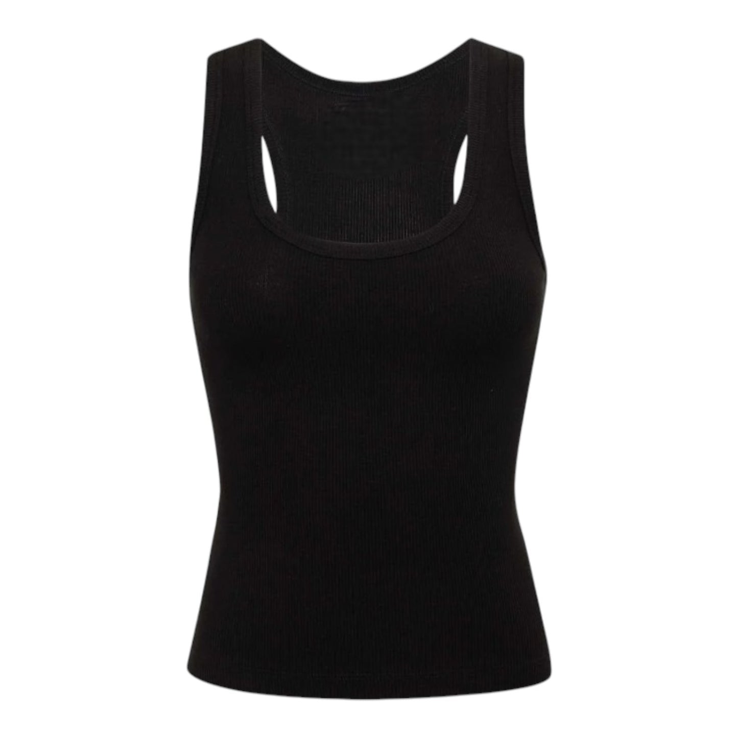 Cyrus Ribbed Scoop Neck Sleeveless Black Stretch Tank Top XS, S, M, L, XL