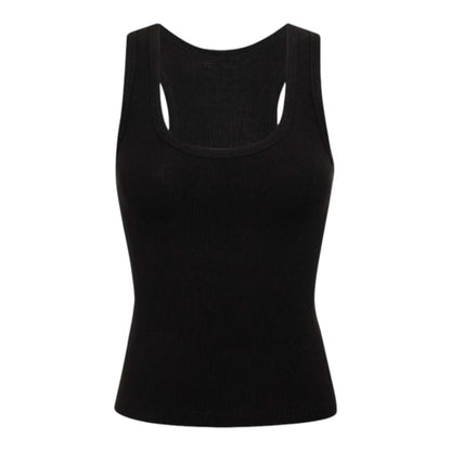 Cyrus Ribbed Scoop Neck Sleeveless Black Stretch Tank Top XS, S, M, L, XL