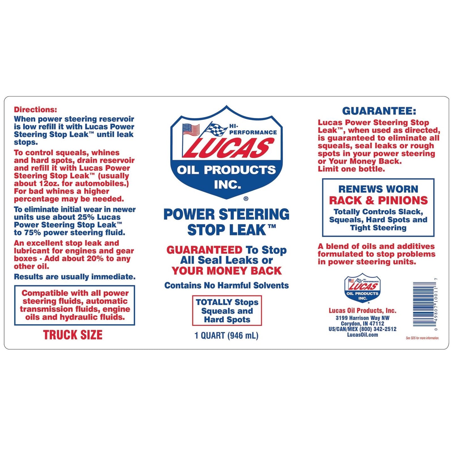 LUCAS OIL 10011 Power Steering Stop Leak - 1 Quart