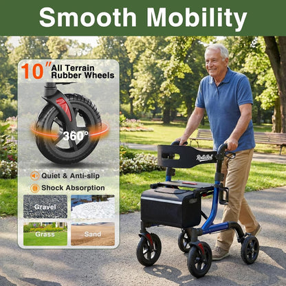RollisRoll All Terrain Walker for Seniors with Seat, Foldable Aluminum Frame 10”
