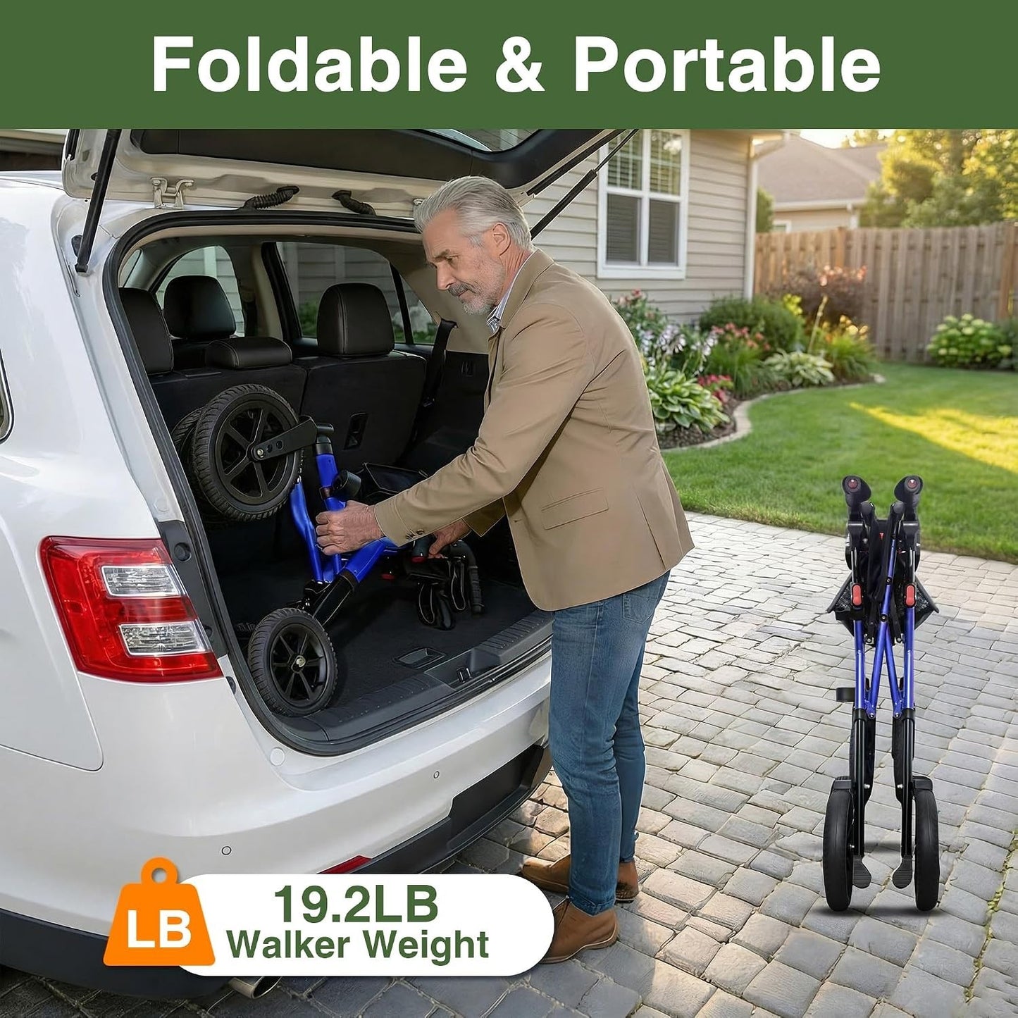 RollisRoll Walkers for Seniors, Rollator Walker with Seat, 12" Big Wheels