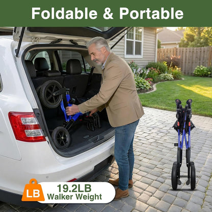 RollisRoll Walkers for Seniors, Rollator Walker with Seat, 12" Big Wheels