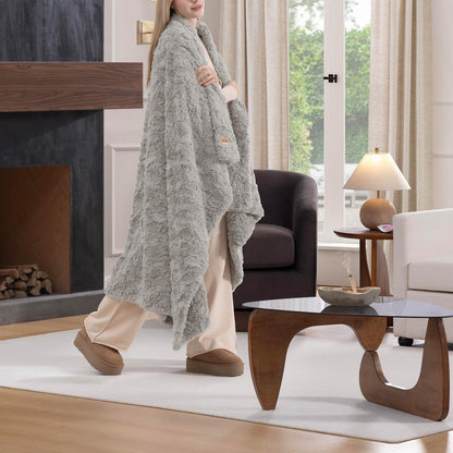 UGG Adalee Throw Blanket for Sofa, Faux Fur Blanket, 50" x 70", Seal Grey