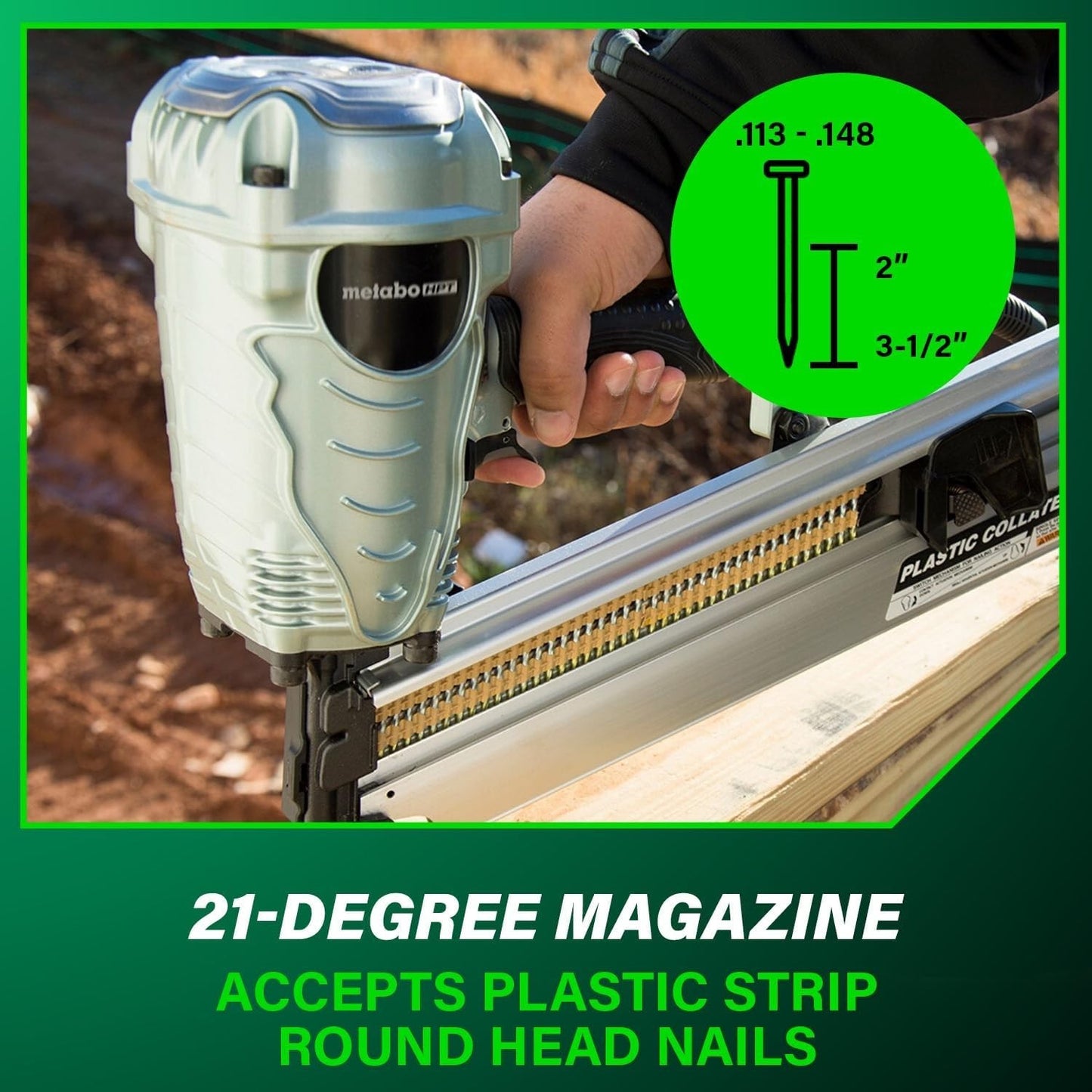Metabo HPT NR90AES1M 21° 3-1/2" Plastic Collated Framing Nailer New