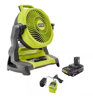 RYOBI ONE+ 18V Cordless 7-1/2 in. Bucket Top Misting Fan Kit with 1.5 Ah Batter