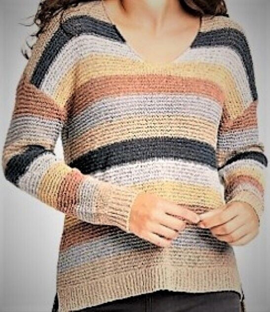 Knox Rose Women's Multi Striped V-Neck Pullover Sweater - SIZE 3X