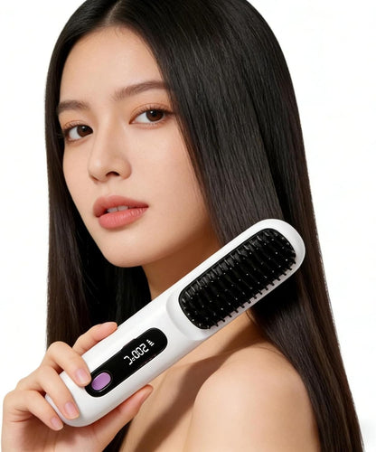 Cordless Hair Straightener Brush for Women, Portable Travel Hair Straightener...