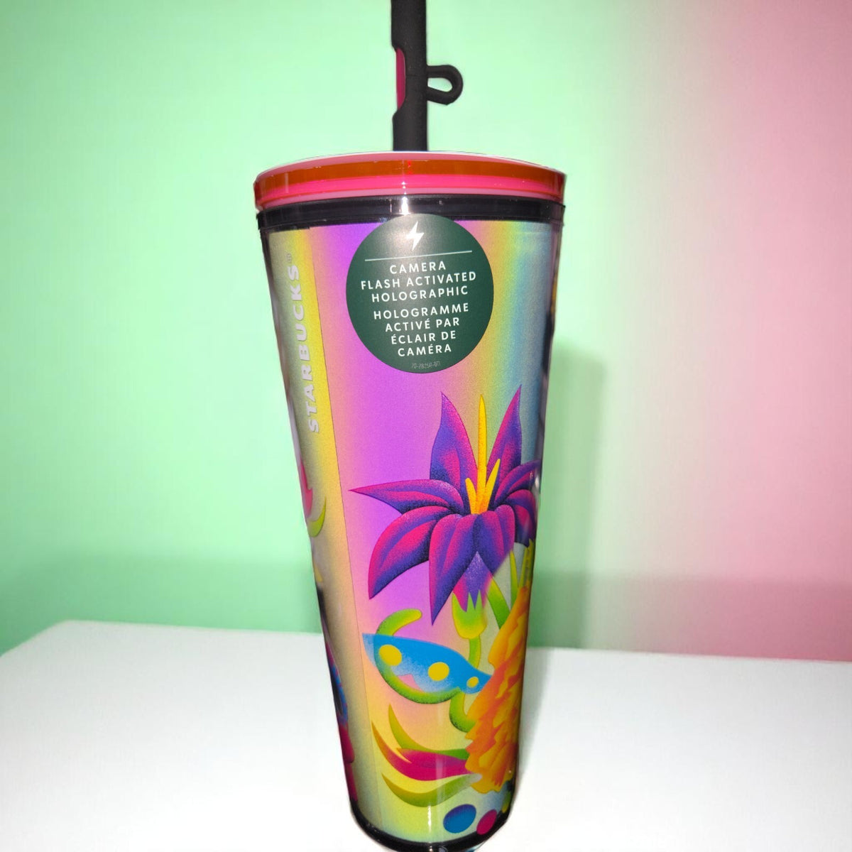 Starbucks Holographic 24oz Tumbler with Glow Dark Straw top NEW Limited Edition