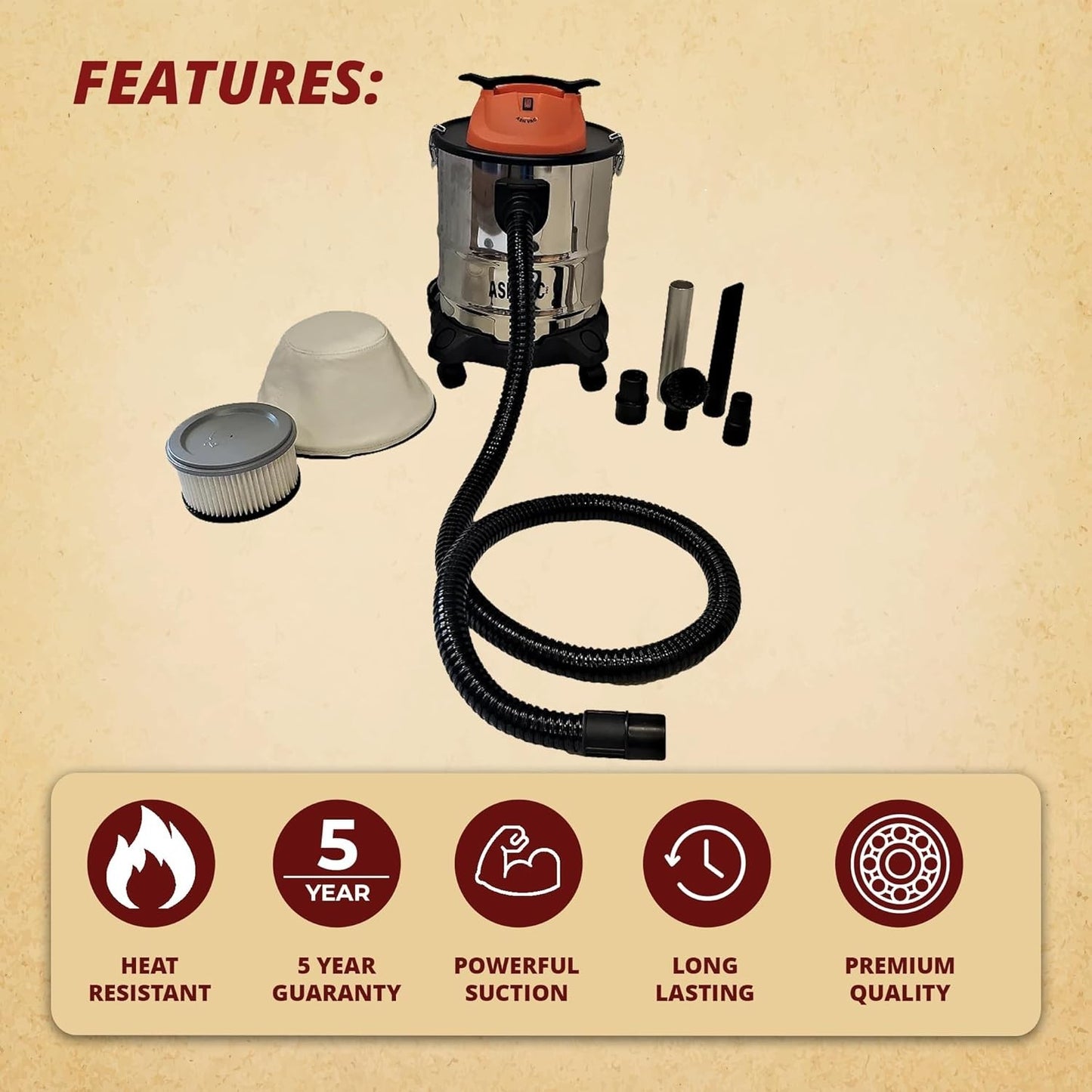 Ash Vault Pro 5-Gallon Vacuum – Efficient Dust and Ash Removal with 10-Amp Power