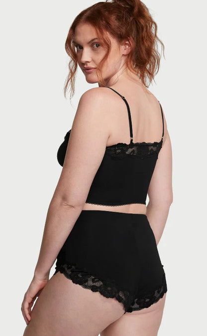Victoria's Secret Modal Soft & Lace Trim Straight-Neck Cami Set Black Medium