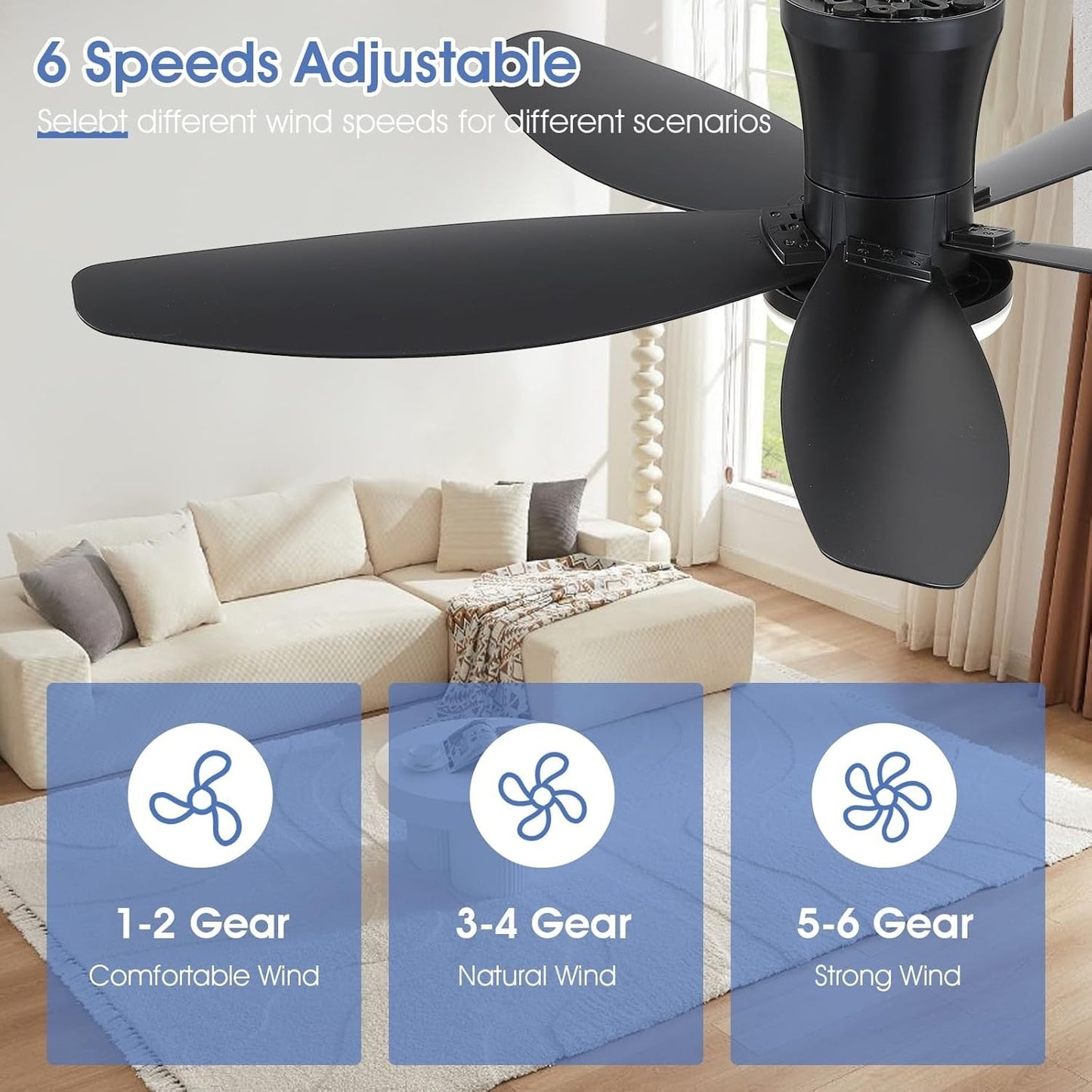 42" Ceiling Fans with Lights-Low Profile Ceiling Fan with Light and Remote/APP