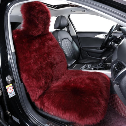 Fluffy Sheepskin Car Seat Cover, Fuzzy Long Wool Front Vehicle Dark Red (1 pack)