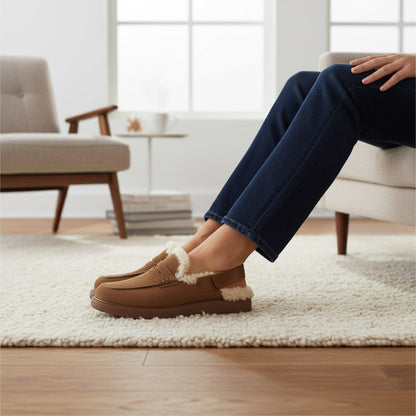 FitFlop Gen-ff Suede Shearling Loafer Back Strap Mule - Tan