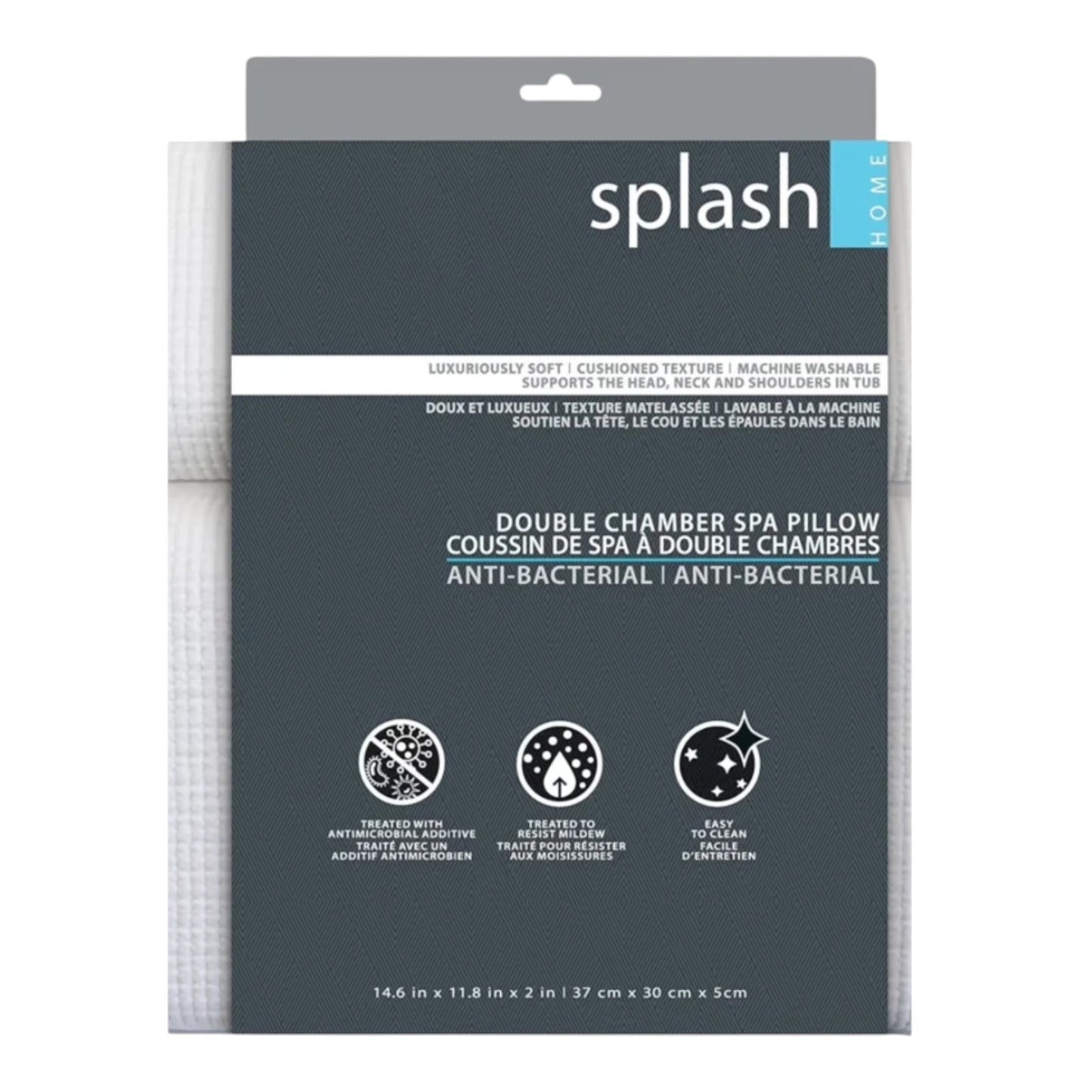 Splash Home Sooth Double Chamber Anti-Bacterial Spa Pillow White 14 x 11 x 2