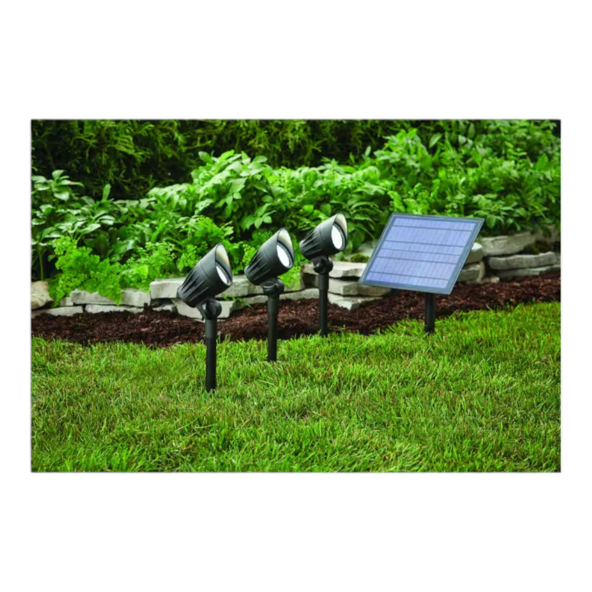 Hampton Bay 75-150 Lumen Black LED High-Low Metal 3-Head Outdoor Solar Spot Ligh