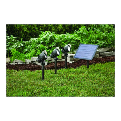 Hampton Bay 75-150 Lumen Black LED High-Low Metal 3-Head Outdoor Solar Spot Ligh