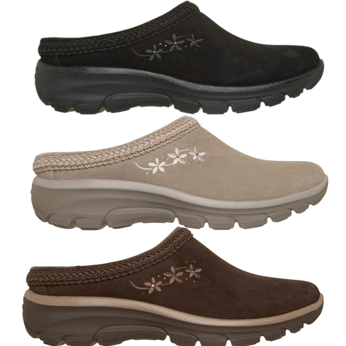 NEW WOMENS SKECHERS RELAXED FIT EASY GOIN SOFT CHARM SUEDE Clogs AUTHENTIC