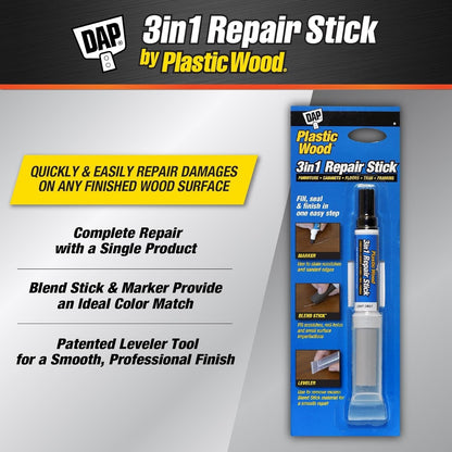 DAP Plastic Wood 3in1 Repair Stick | Fill, Seal & Finish (Gray)