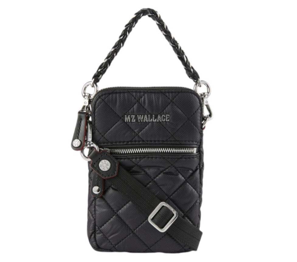 MZ Wallace Micro Crosby Crossbody Bag with Chain Strap - Black Quilted Nylon