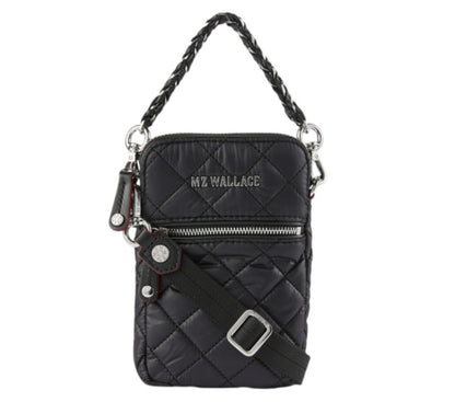 MZ Wallace Micro Crosby Crossbody Bag with Chain Strap - Black Quilted Nylon