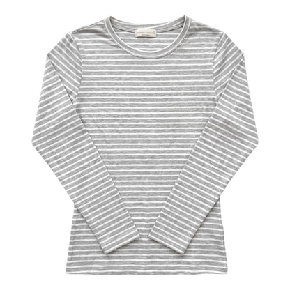 Frankee & Skylar Women's Crew Neck Long Sleeve Gray & White Striped Shirt