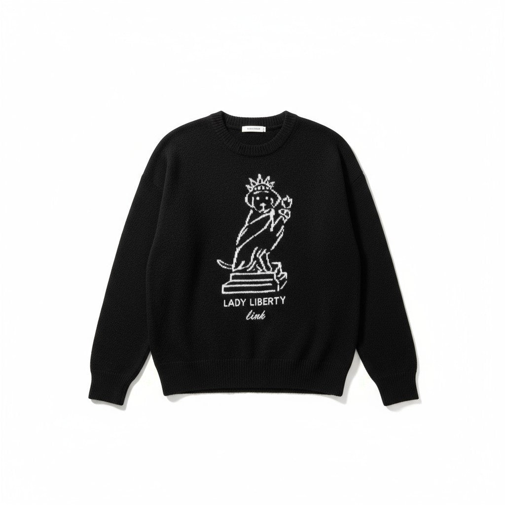 Victoria's Secret PINK Collegiate Knit Crewneck Sweater in Pure Black Lady Liber