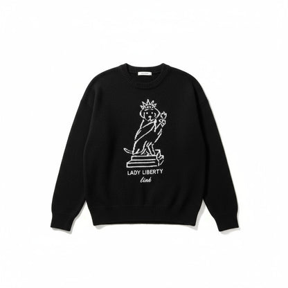 Victoria's Secret PINK Collegiate Knit Crewneck Sweater in Pure Black Lady Liber