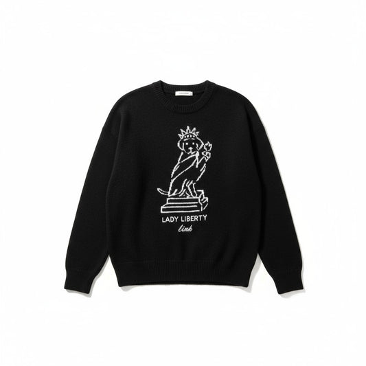 Victoria's Secret PINK Collegiate Knit Crewneck Sweater in Pure Black Lady Liber