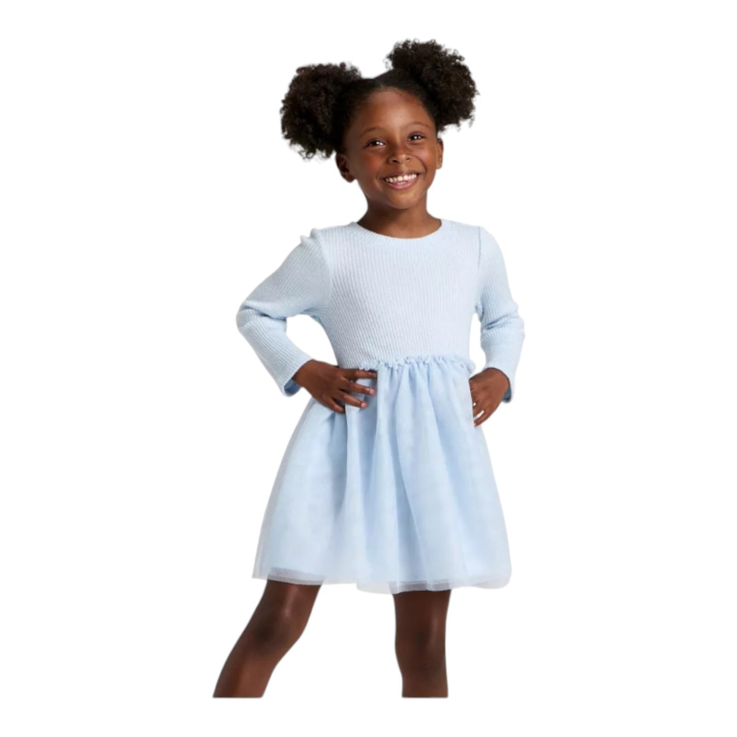 Toddler Girls' Long Sleeve Sparkle Ribbed Tulle Dress - Cat & Jack