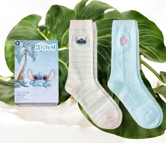 Women's 2pk Stitch Pop-Up Storybook Supersoft Crew Socks - Ivory/Blue 4-10